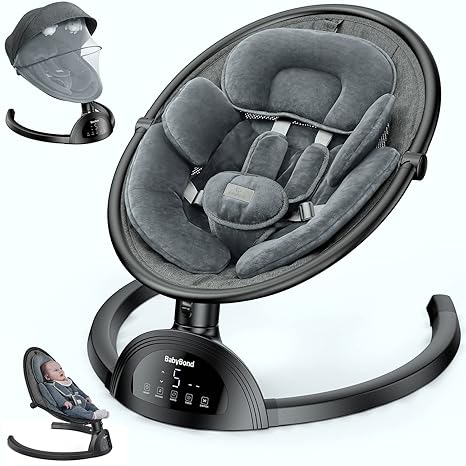 TEAYINGDE Baby Swing for Infants ,Portable Baby Swing with Timing Function 5 Swing Speeds Bluetooth Touch Screen,Music Speaker 12 Preset Lullabies for Babies 0-9 Months,0-20lb,Unisex,Black