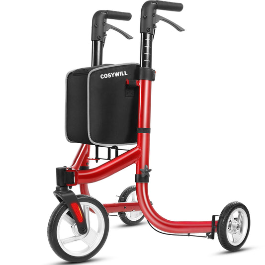 COSYWILL 3 Wheel Rollator Walkers for Seniors,Ultra Lightweight Foldable Walker for Elderly with Storage Bag, 10" Three Wheel Modern Mobility Walking Aid Aluminum,Black