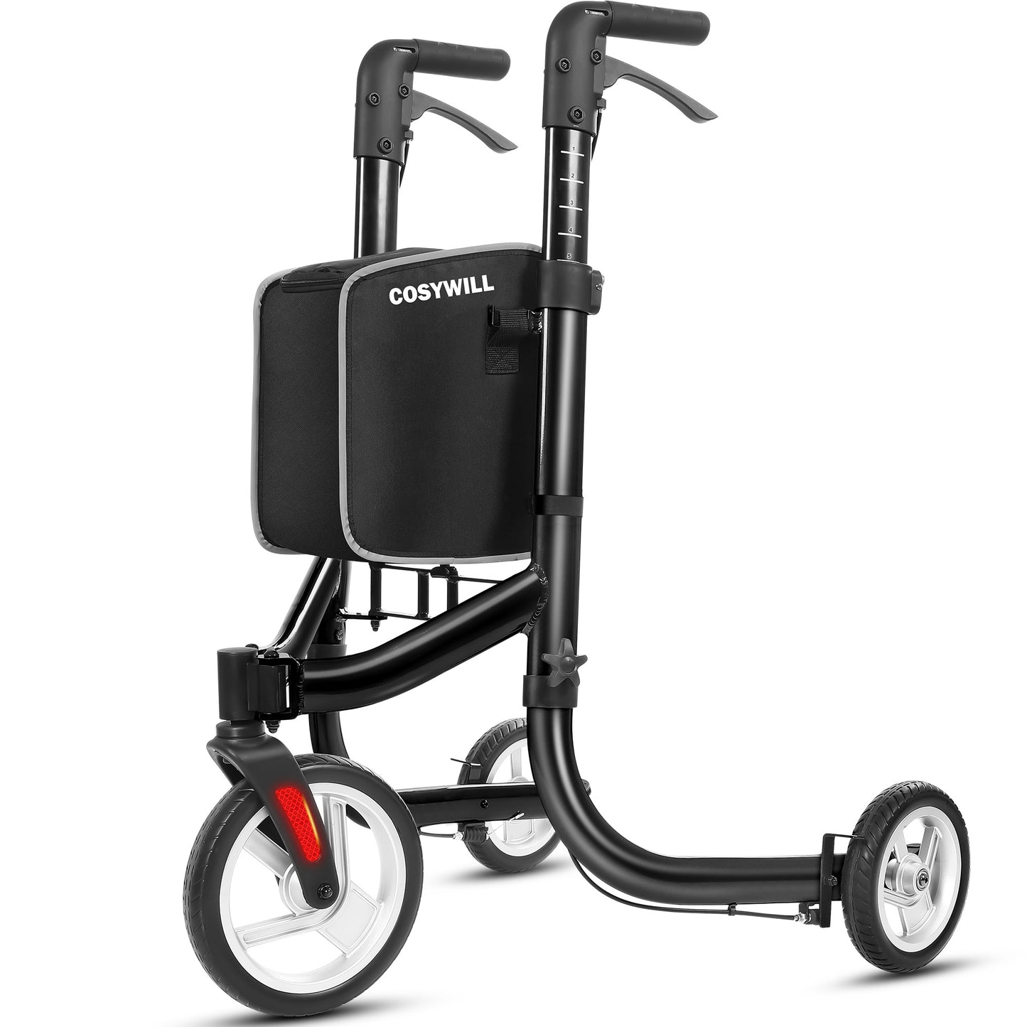 COSYWILL 3 Wheel Rollator Walkers for Seniors,Ultra Lightweight Foldable Walker for Elderly with Storage Bag, 10" Three Wheel Modern Mobility Walking Aid Aluminum,Black