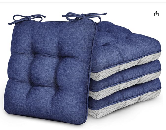CozyDesg Outdoor Memory Foam Chair Cushions Set of 4,Seat Cushions for Kitchen, Dining Room, Office, Patio Chairs-Blue
