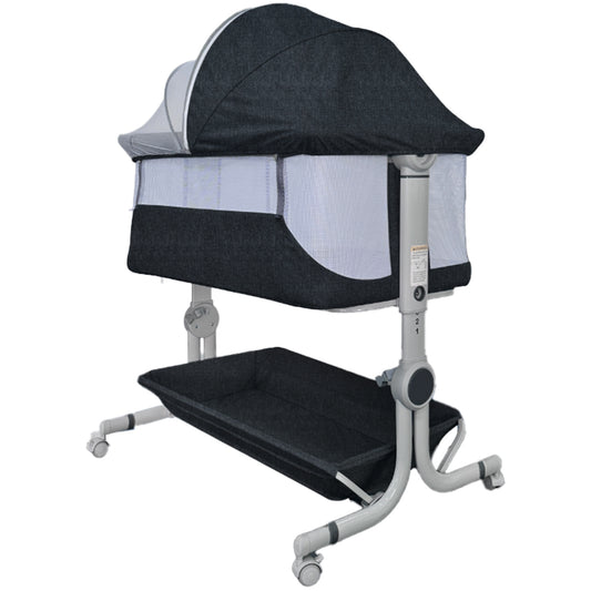 TEAYINGDE Baby Bassinets Bedside Sleeper with Wheels, Newborn Baby Cribs w/Storage Basket, Dark Gray