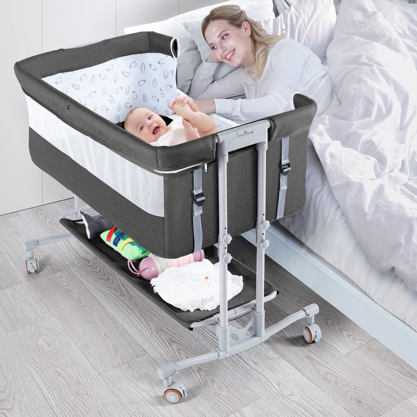 TEAYINGDE Baby Bassinet Bedside Bassinet For 0-6 months Baby Unisex -Dark Gray