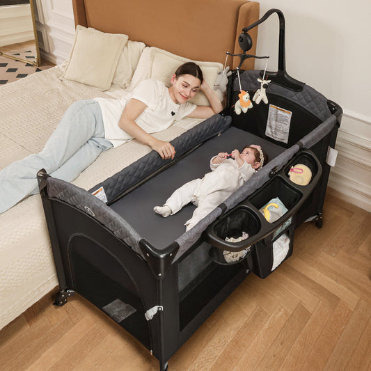 TEAYINGDE 5 in 1 Baby Playard with Bassinet, Nursery Center Playard, Gray