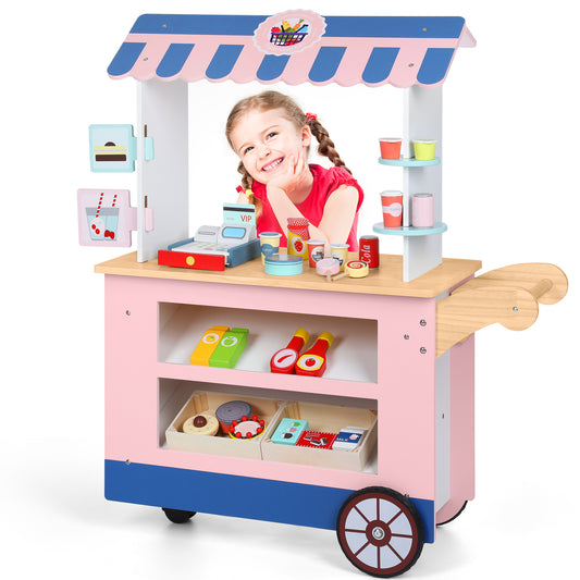 Wisairt Kids Grocery Store Play Set, Pretend Play Wooden Supermarket Shopping Toy w/ Cash Register Food Drink