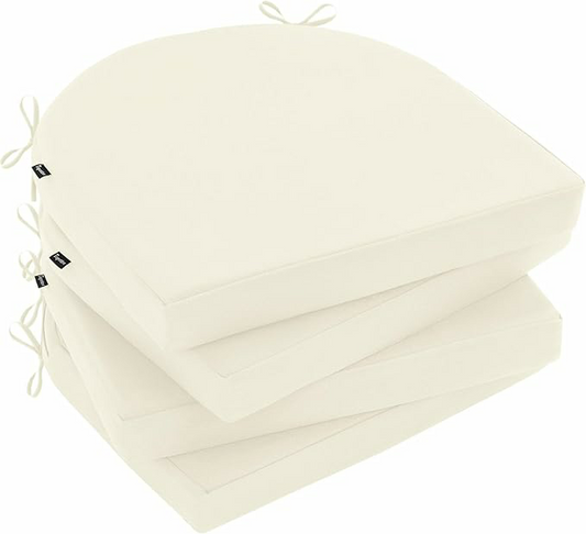 CozyDesg Outdoor Chair Cushions Set of 4, 17"x16"x2" Waterproof Patio Chair Cushions for Outdoor Furniture, Round Corner Outdoor Seat Cushions Color Fastness Chair Pads with Ties,Beige