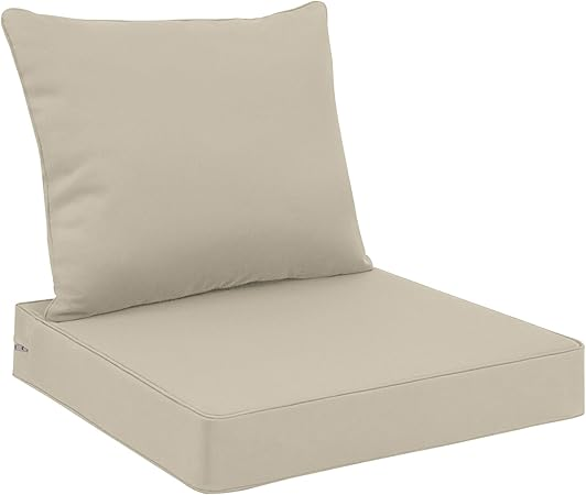 CozyDesg Outdoor Seat Cushion Set 24 x 24 Inch Waterproof & Fade Resistant Patio Furniture Cushions with Removable Cover Deep Seat,Beige