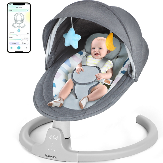 Babyeap Baby Swing for Infants - APP Remote Bluetooth Control, 5 Speed Settings, 10 Lullabies, USB Plug (Gray)