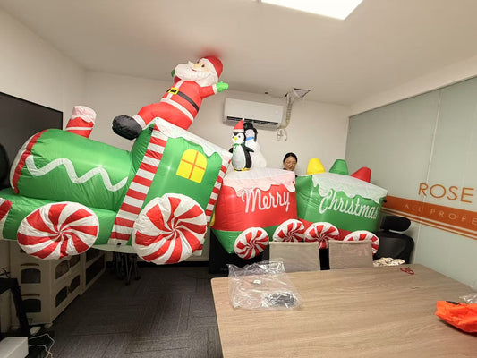 Yexmas Christmas Inflatables Father Christmas with a train