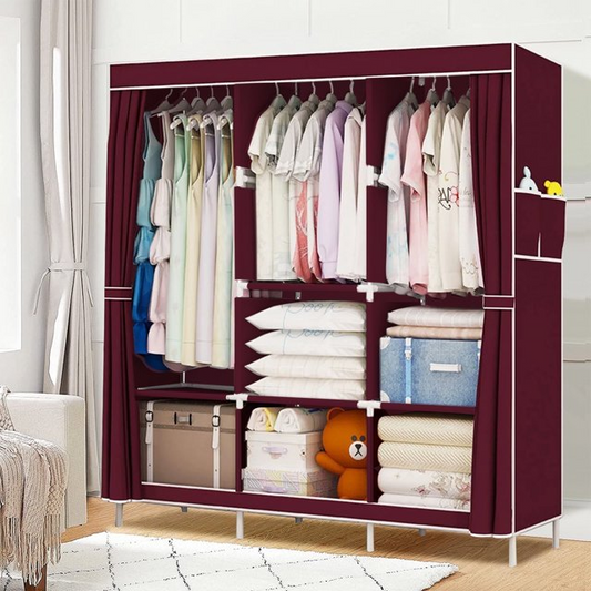 YOUPINS Clothes Organizer 3 Hanging Rod Shelf Portable Closet with Cover Clothes Rack Standing Closet Clothes Storage Wardrobe Garment Cabinet-Dark Gray