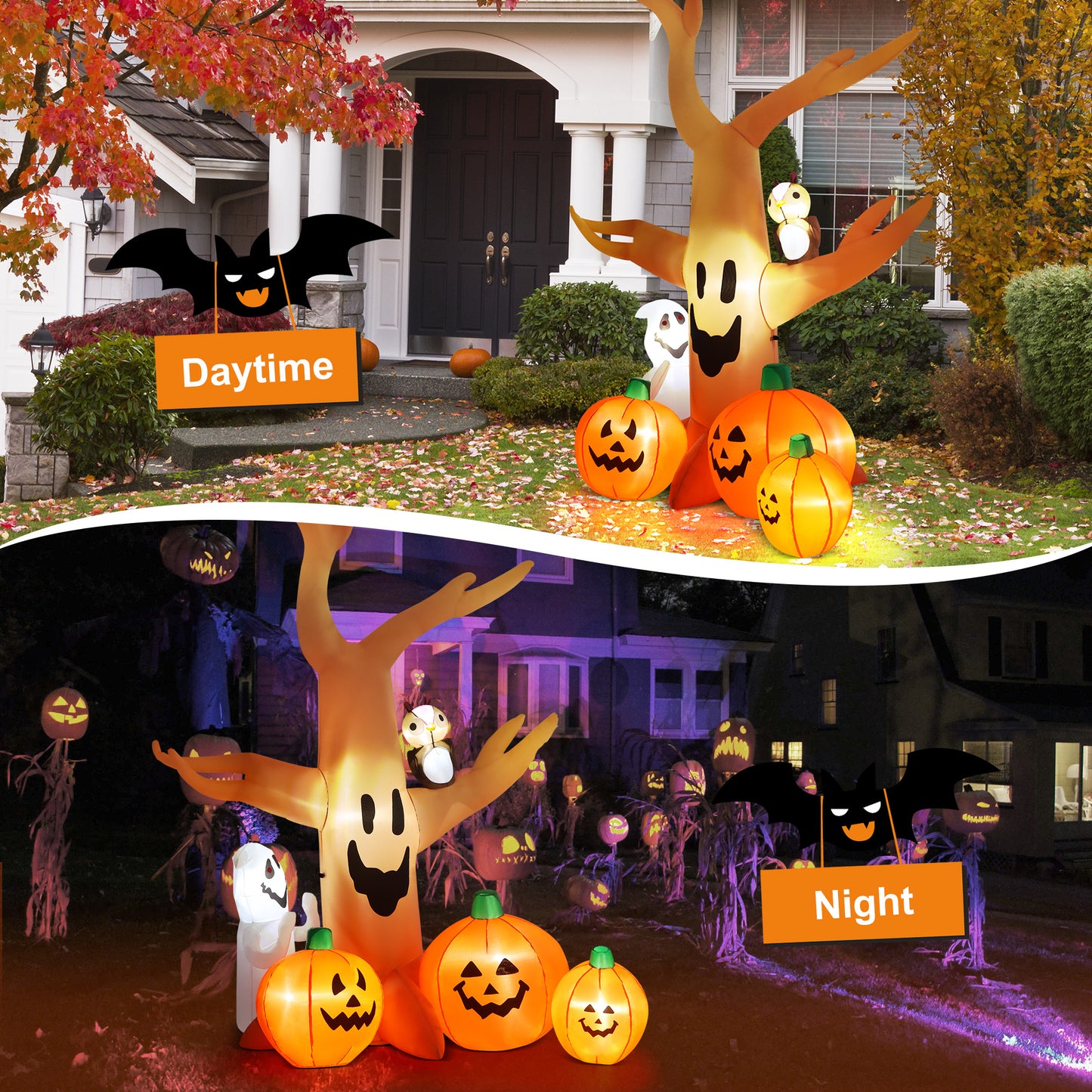 Yexmas 8FT Halloween Inflatables Dead Tree,Outdoor Halloween Decorations with Built-in LED Lights ,Halloween Blow Up Yard Decorations with Pumpkin,Ghost,and Owl