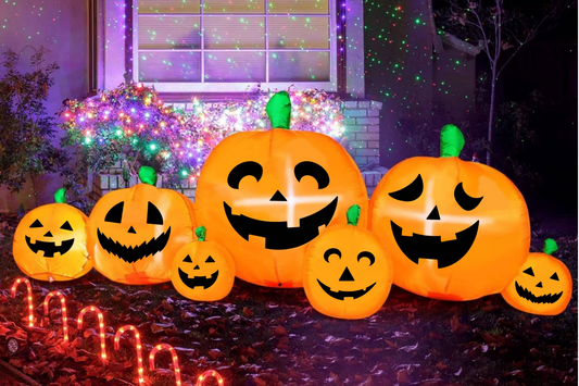 8 FT Long Halloween Inflatables Pumpkin Decorations with Build-in LED Lights