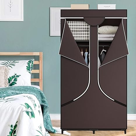 YOUPINS Portable Wardrobe Closet Storage Organizer Metal Hanging Rack Non-Woven Fabric 34 Inch Black-Dark Gray