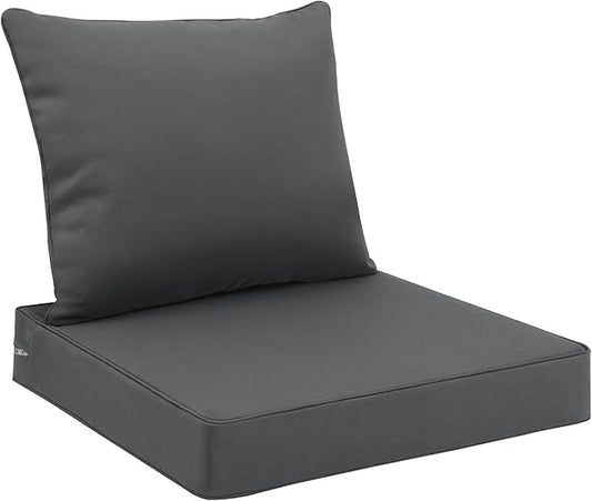 CozyDesg Outdoor Seat Cushion Set 24 x 24 Inch Waterproof & Fade Resistant Patio Furniture Cushions with Removable Cover Deep Seat,Dark Gray