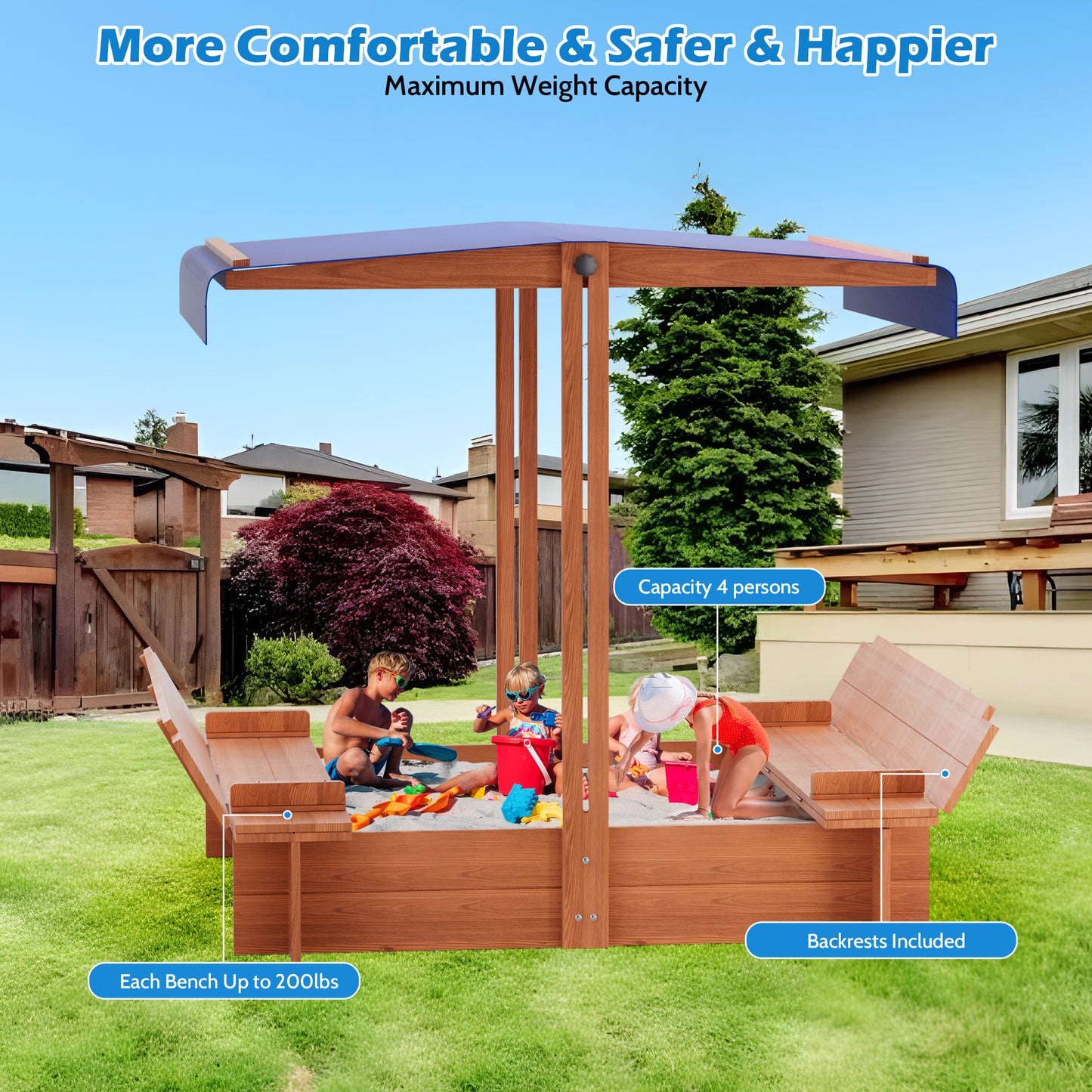 COCODRAGON 48" Wooden Sandbox with Lid, Outdoor Large Kids Sandbox with Seat,for Yard Lawn Garden