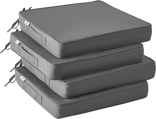 CozyDesg Outdoor Chair Cushions Set of 4,Waterproof Outdoor Seat Cushions for Patio Furniture,Patio Chair Cushions with Handle and Ties,Square Corner Outdoor Chair Pads,19" x 19" x 3", Darkgrey