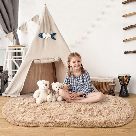 CozyDesg Oval Fluffy Ultra Soft Area Rugs, 2 x 5ft，B
