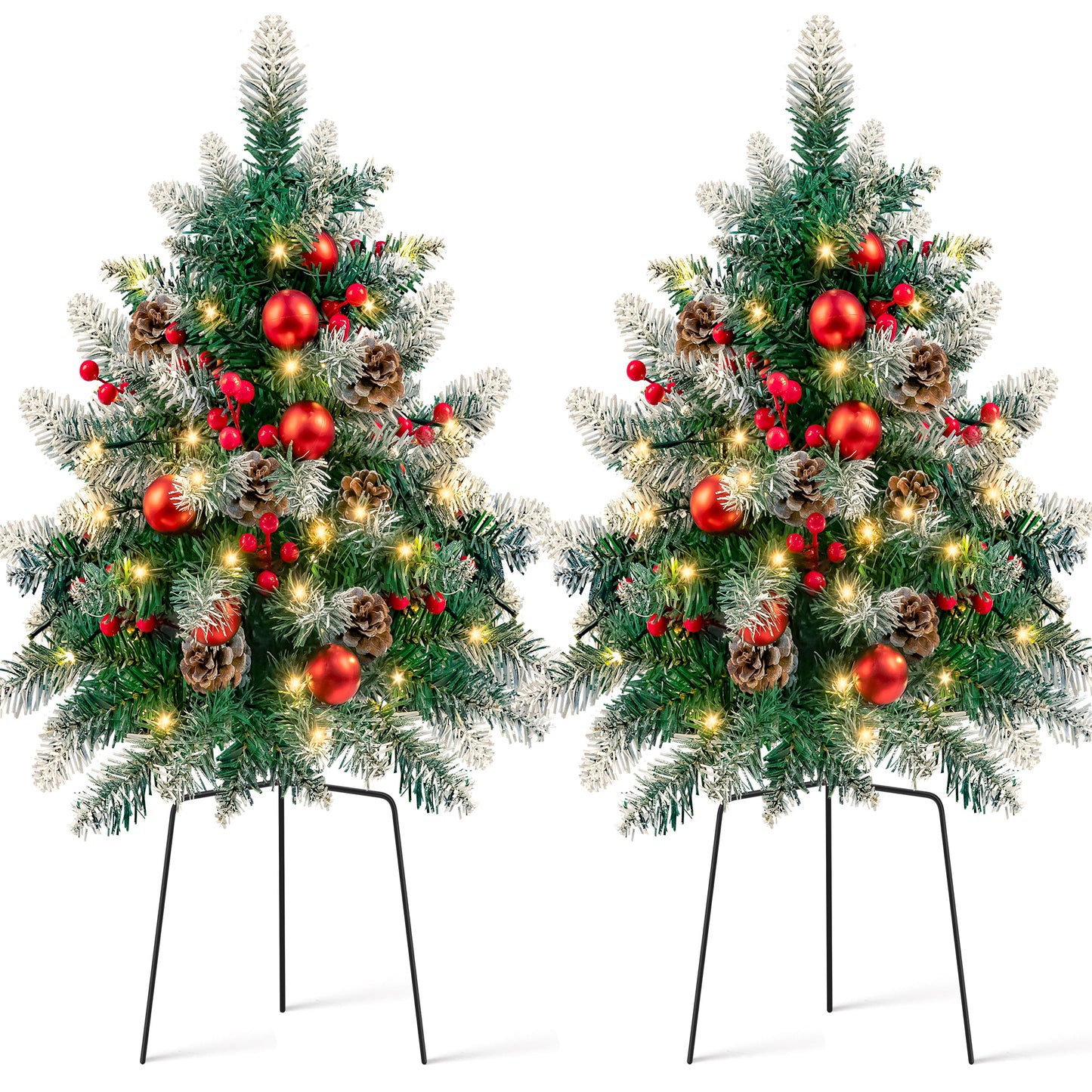 IZNEN 2PCS Small Outdoor Christmas Trees with LED Lights,30" Artificial Xmas Decora for Porch,Yard,Pathway,Garden,PVC