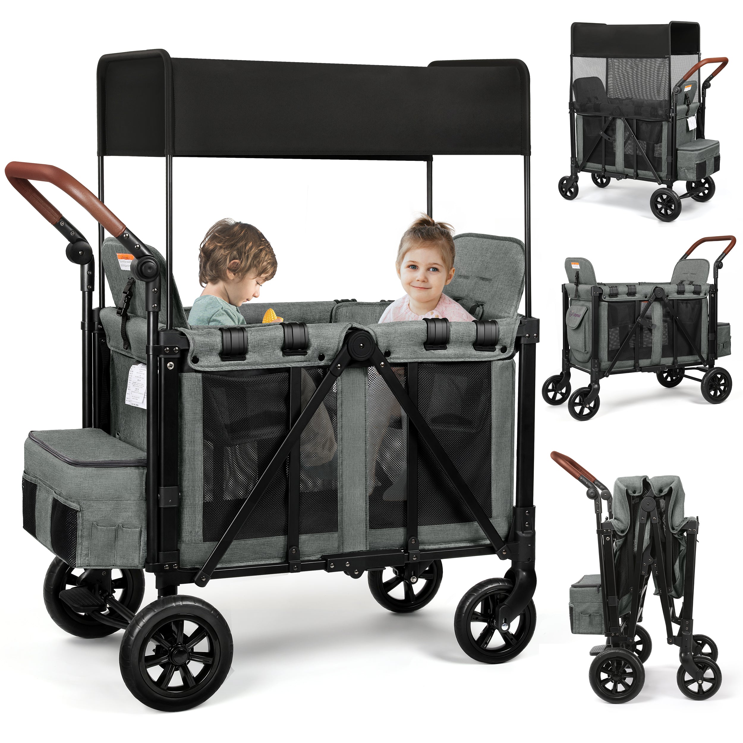 Vomeast Wagon Stroller for 2 Kids, 4-in-1 Wagon Stroller with Canopy ...
