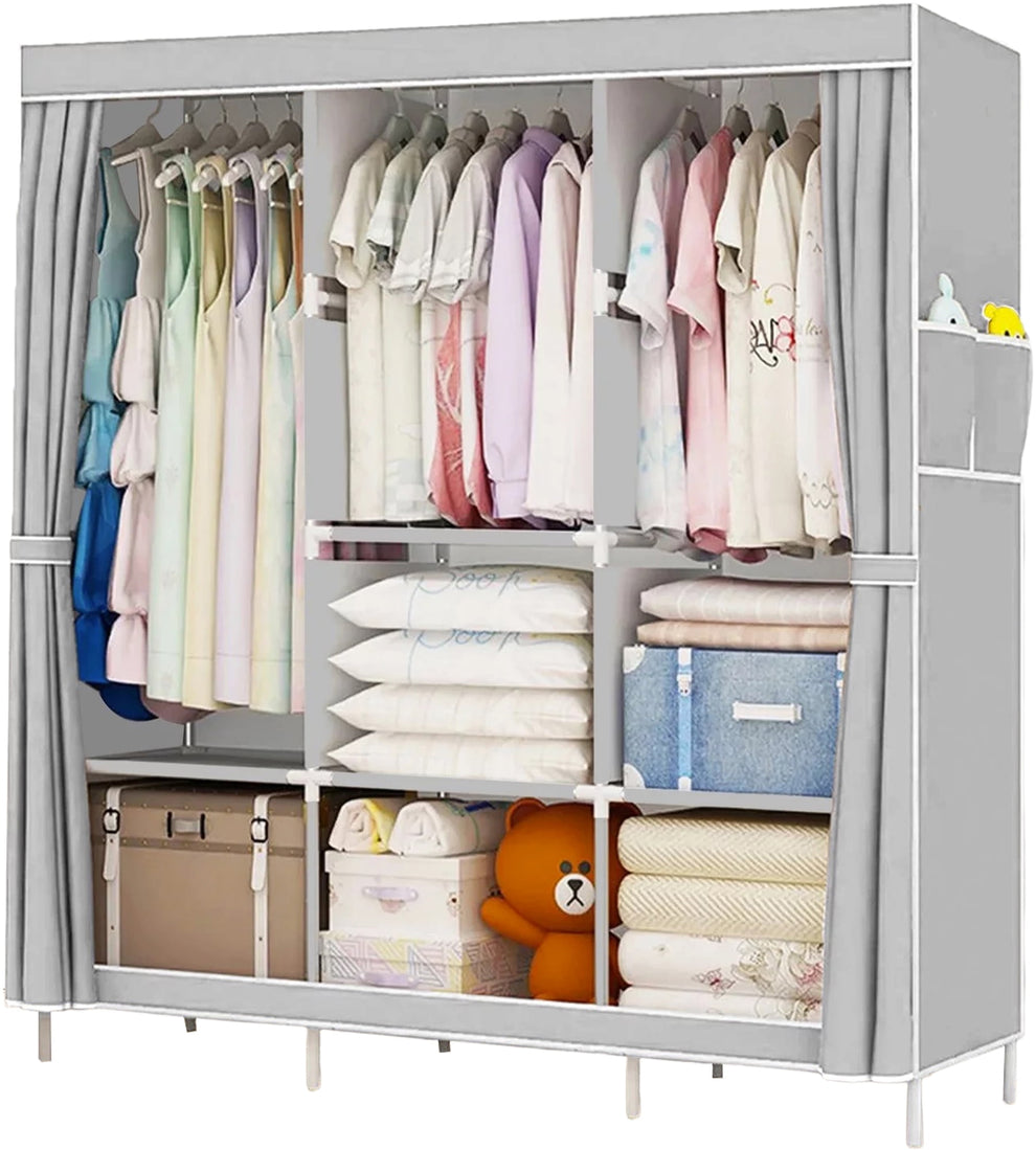 YOUPINS Clothes Organizer 3 Hanging Rod Shelf Portable Closet with Cov ...