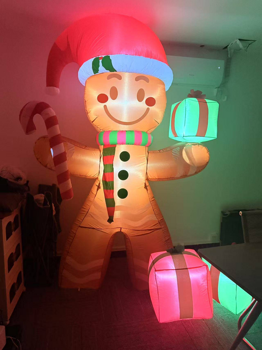 8 FT Christmas Gingerbread Man Inflatable with Gift and Candy Bar