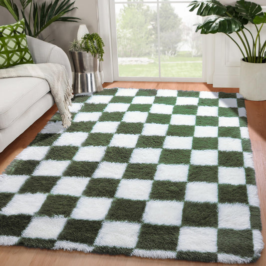 CozyDesg Light Area Rug，5' x 8',Deep Green & White