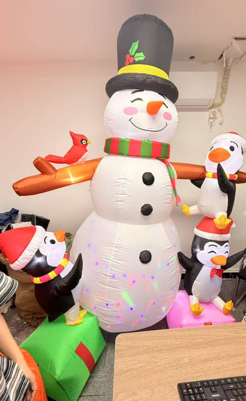 7FT Christmas Inflatable Outdoor Decoration, Penguin Snowman Inflatable Yard Decoration Tree Trunks and Birds with LED Lights for Indoor Outdoor Patio Garden
