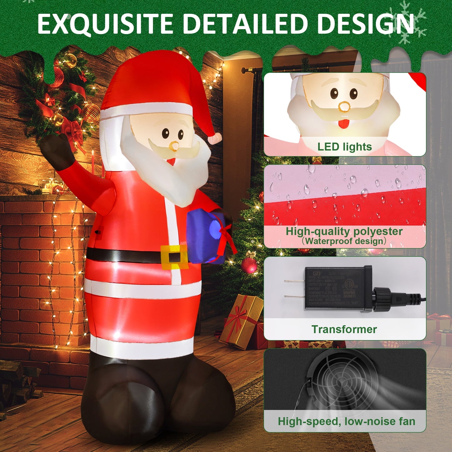 Yexmas 7FT Christmas Inflatable Santa Claus Outdoor Decorations- Blow up Santa Claus with Gift Bag Built-in LEDs Lighted Decor for Yard Garden Lawn Porch Xmas Holiday Party