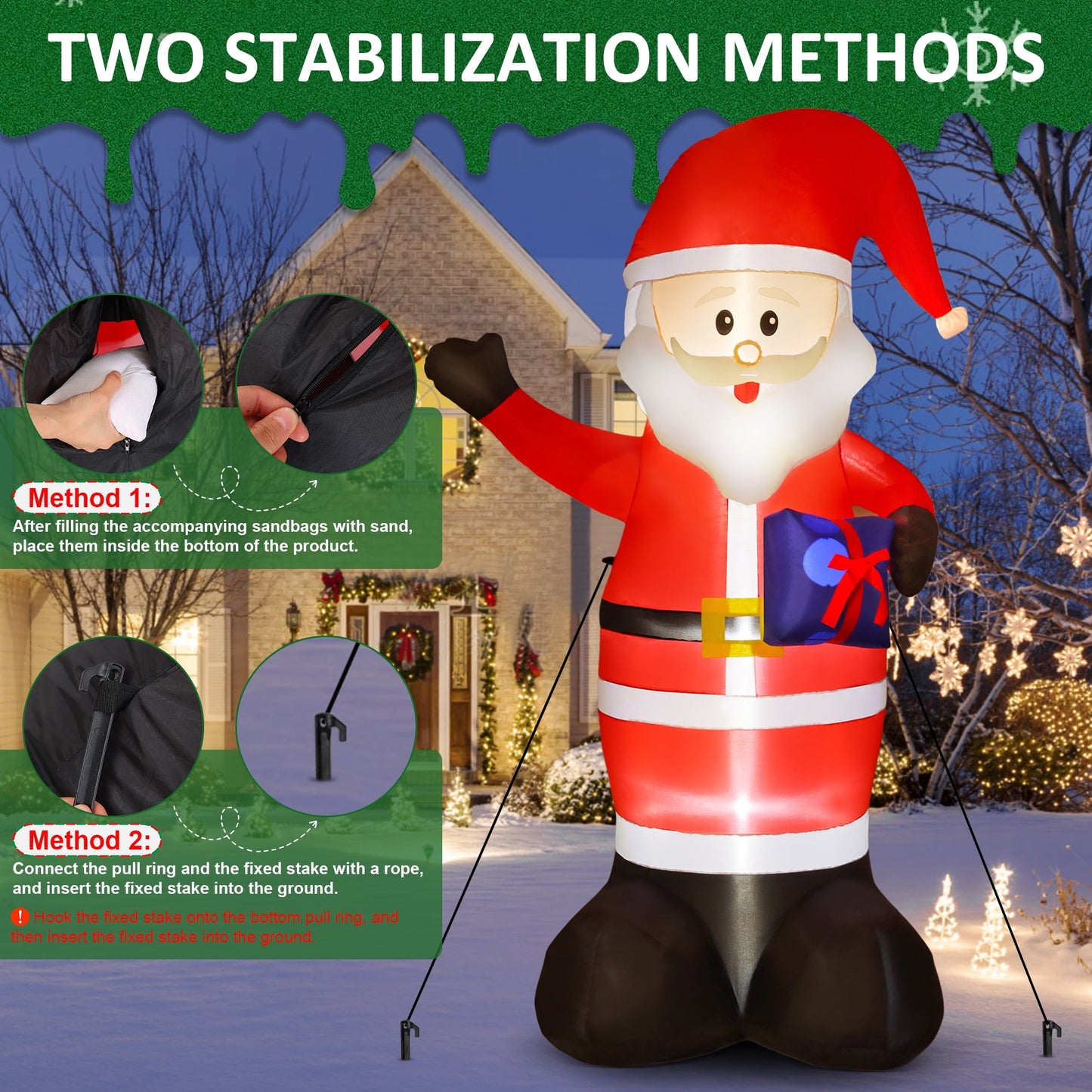 Yexmas 7FT Christmas Inflatable Santa Claus Outdoor Decorations- Blow up Santa Claus with Gift Bag Built-in LEDs Lighted Decor for Yard Garden Lawn Porch Xmas Holiday Party