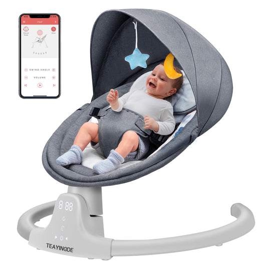 TEAYINGDE Baby Swing for Infants APP Remote Bluetooth Control 5 Speed 10 Lullabies USB Plug(Gray)